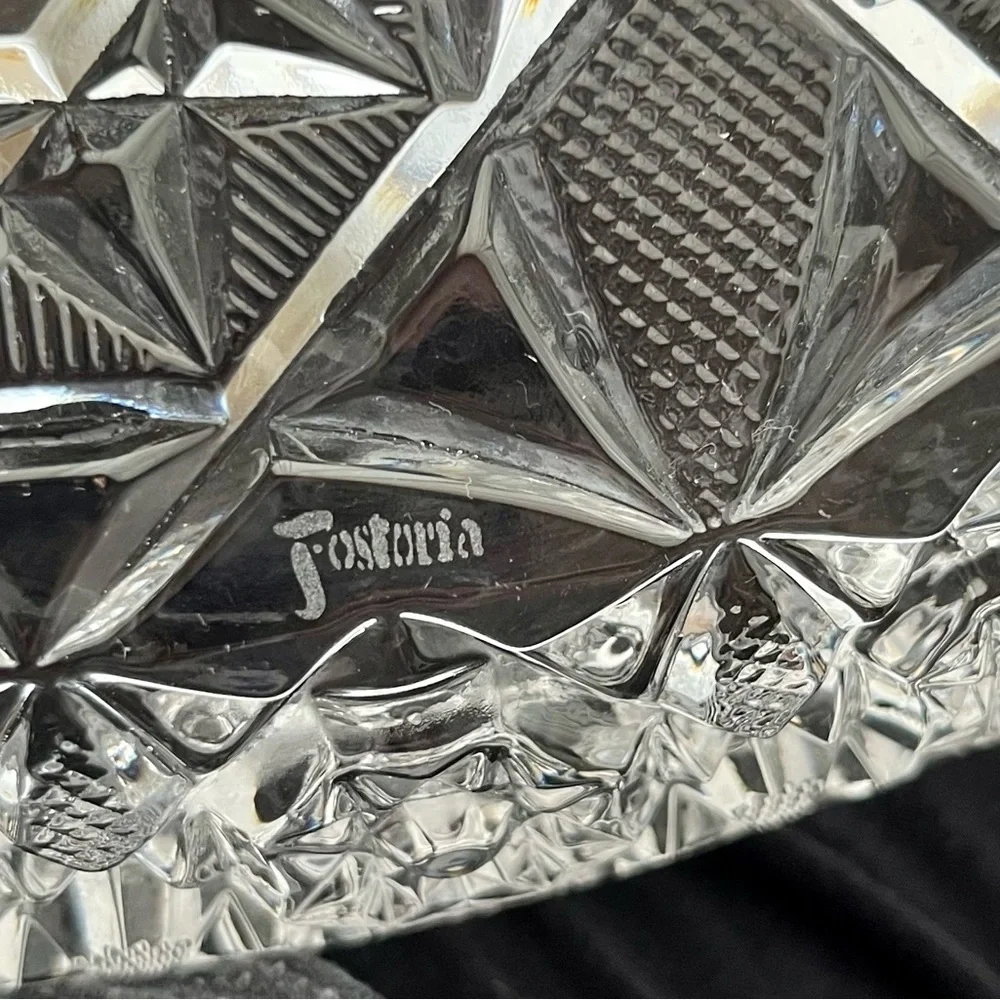 Vintage Fostoria cut glass relish dish. Marked Fostoria.